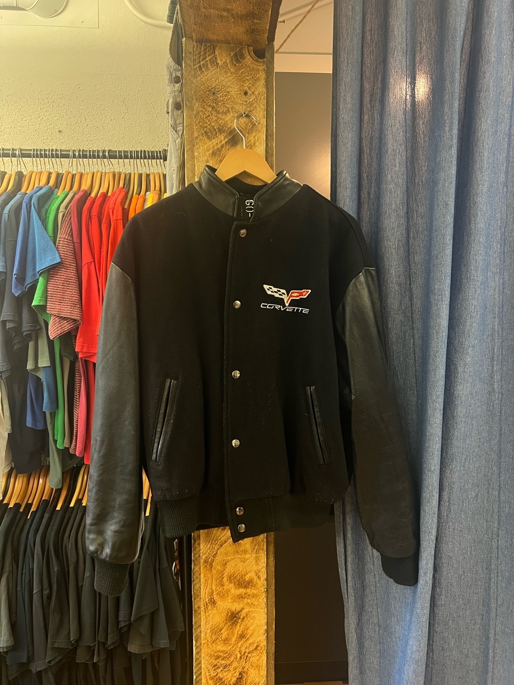 Vintage Corvette Black Varsity-Style Jacket